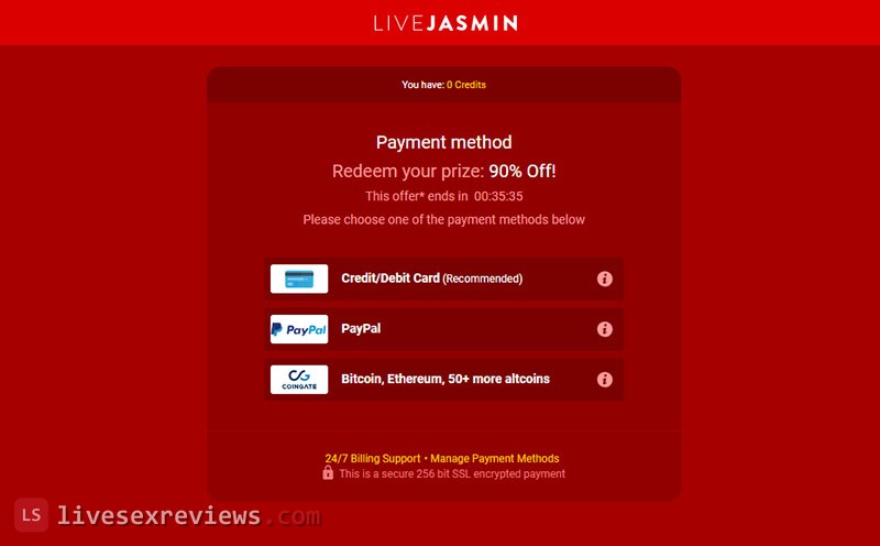Live Jasmin payment methods
