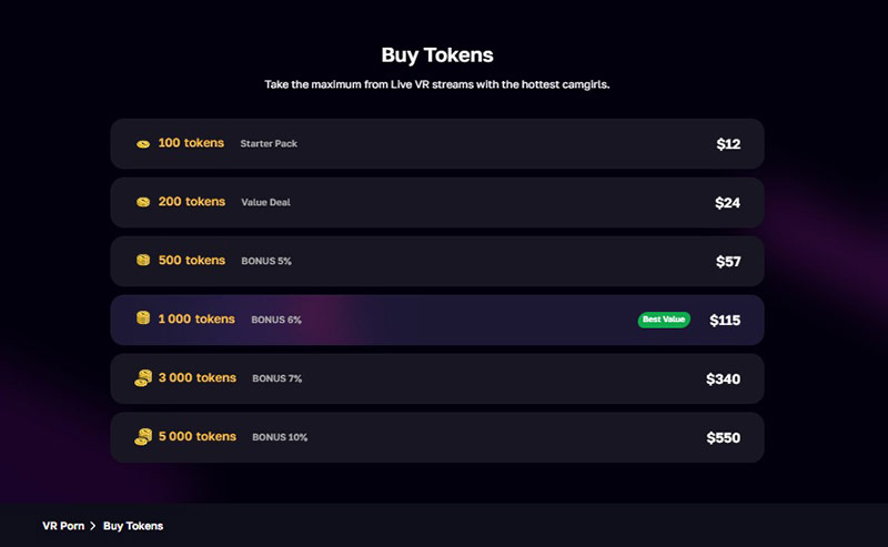 VR Bangers buy tokens