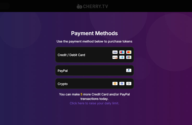 Cherry TV payment methods