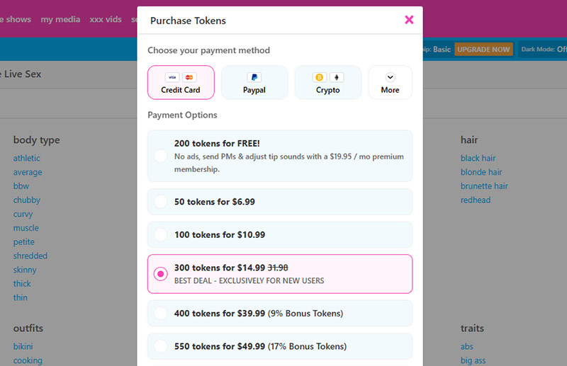 Camsoda payment methods