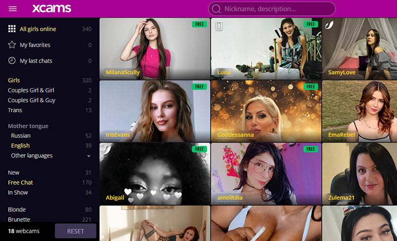 Xcams categories
