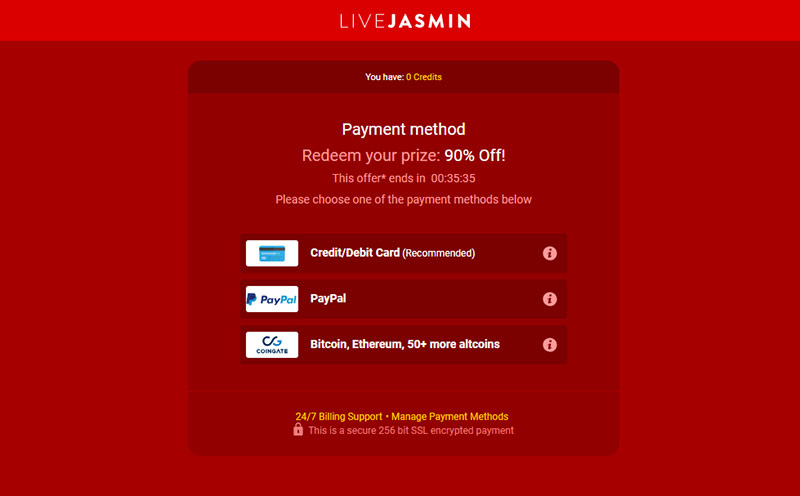 Live Jasmin payment methods