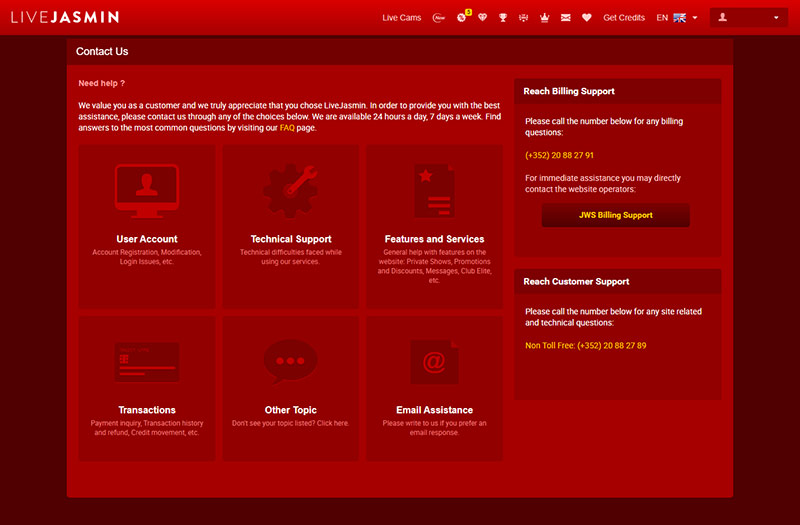 Live Jasmin support